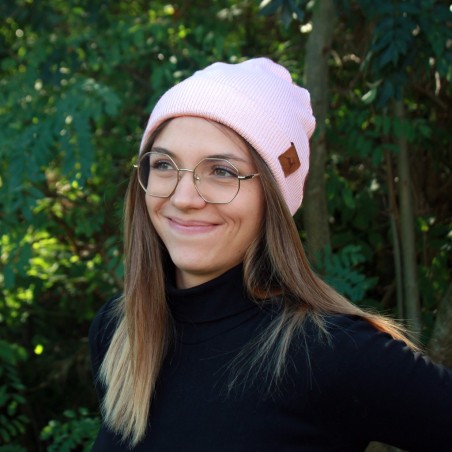 Bonnet couleur rose poudré avec ou sans revers fabriqué en France