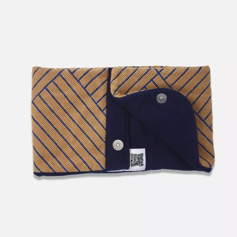 Tour de cou aimanté en tissu façon velours marron et bleu