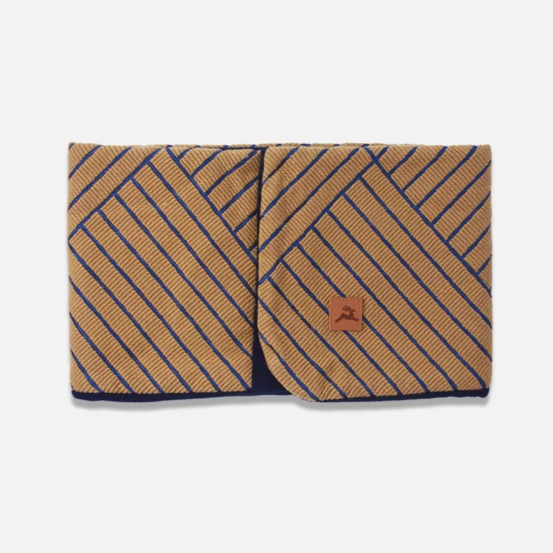 Tour de cou aimanté en tissu façon velours marron et bleu