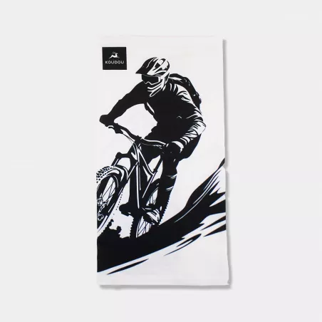 Tour de cou technique motif VTT sur fond blanc