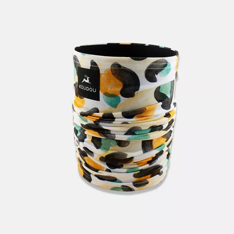 Tour de cou technique motif léopard orage turquoise et noir