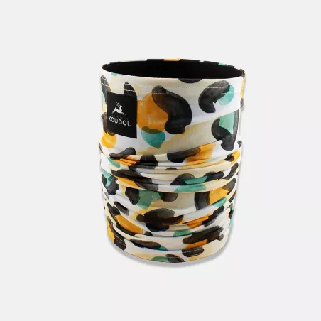 Tour de cou technique motif léopard orage turquoise et noir