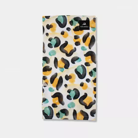 Tour de cou technique motif léopard orage turquoise et noir