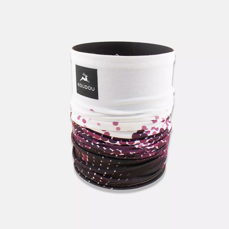 Tour de cou technique motif bulles violettes et noires
