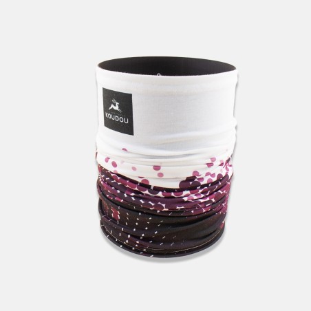 Tour de cou technique motif bulles violettes et noires
