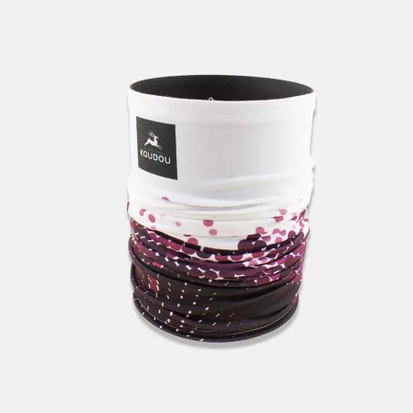 Tour de cou technique motif bulles violettes et noires
