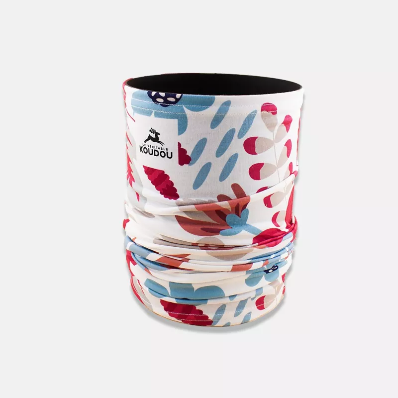 Tour de cou technique motif floral bordeaux et bleu