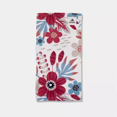Tour de cou technique motif floral bordeaux et bleu