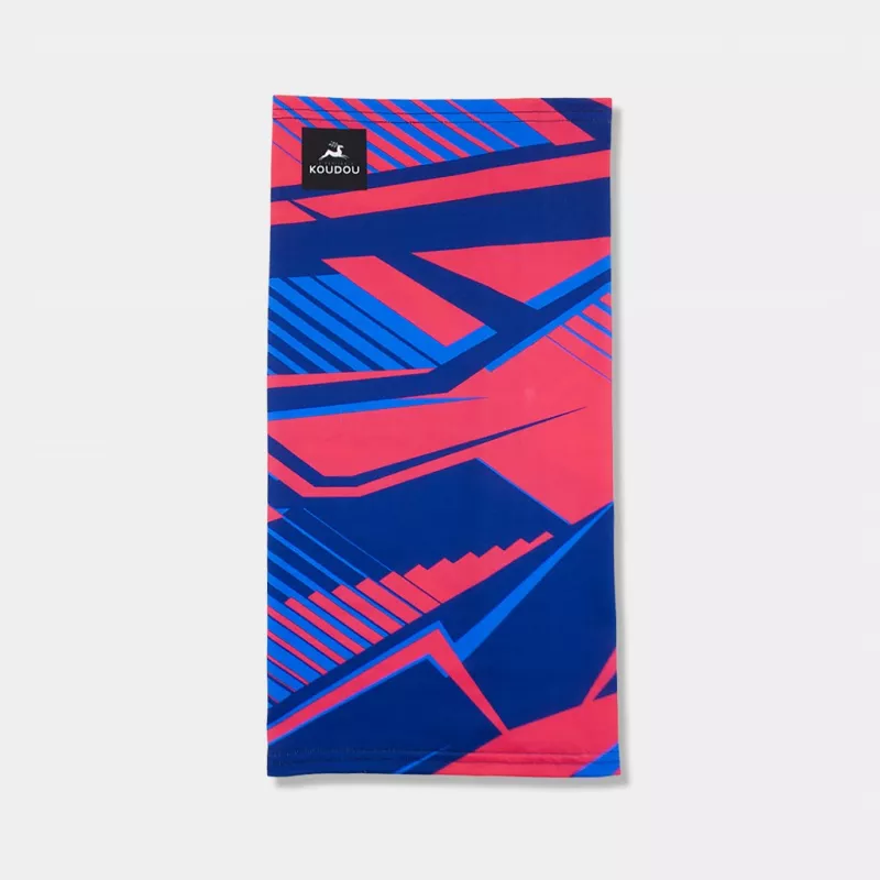 Tour de cou technique motif design bleu et rose