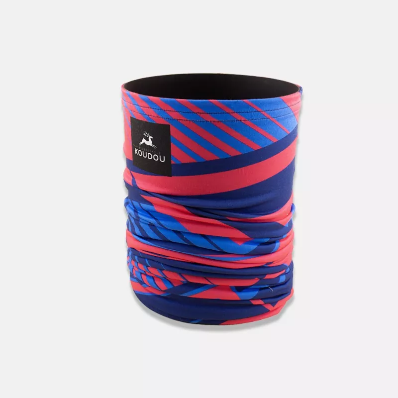 Tour de cou technique motif design bleu et rose