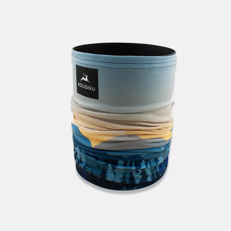 Tour de cou technique motif montagne turquoise levé de soleil