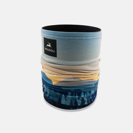 Tour de cou technique motif montagne turquoise levé de soleil