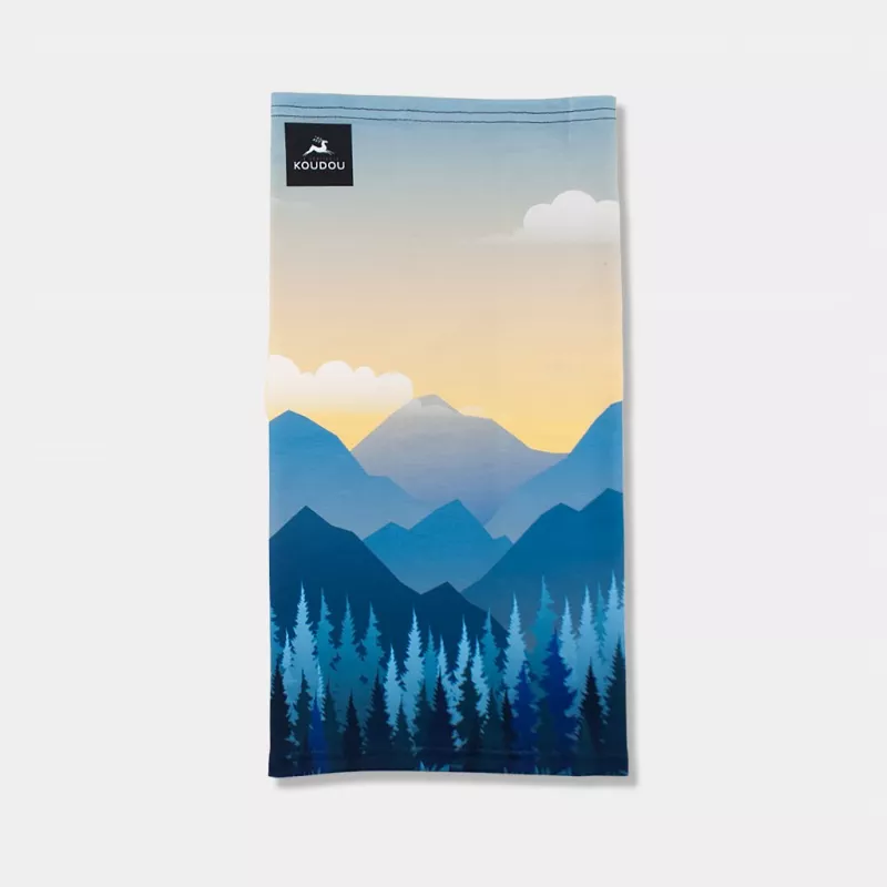 Tour de cou technique motif montagne turquoise levé de soleil