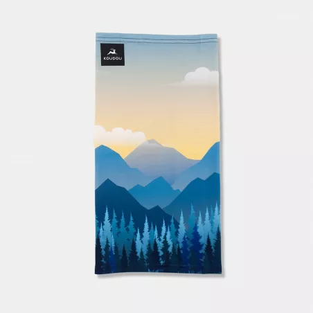 Tour de cou technique motif montagne turquoise levé de soleil