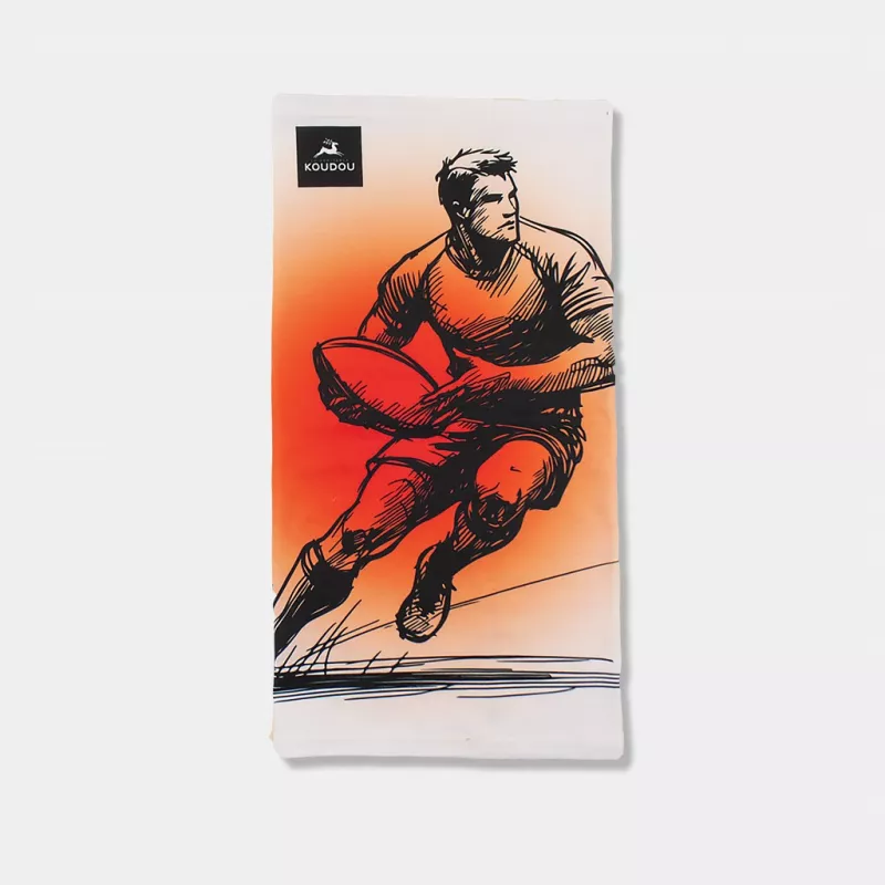 Tour de cou technique motif rugby sur fond rouge