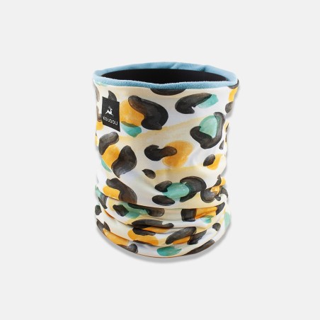 Tour de cou technique grand froid léopard orange turquoise et noir