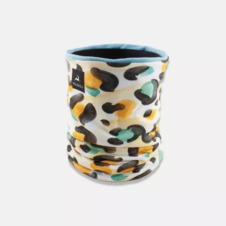 Tour de cou technique grand froid léopard orange turquoise et noir